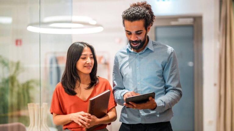 Staff walking and talking