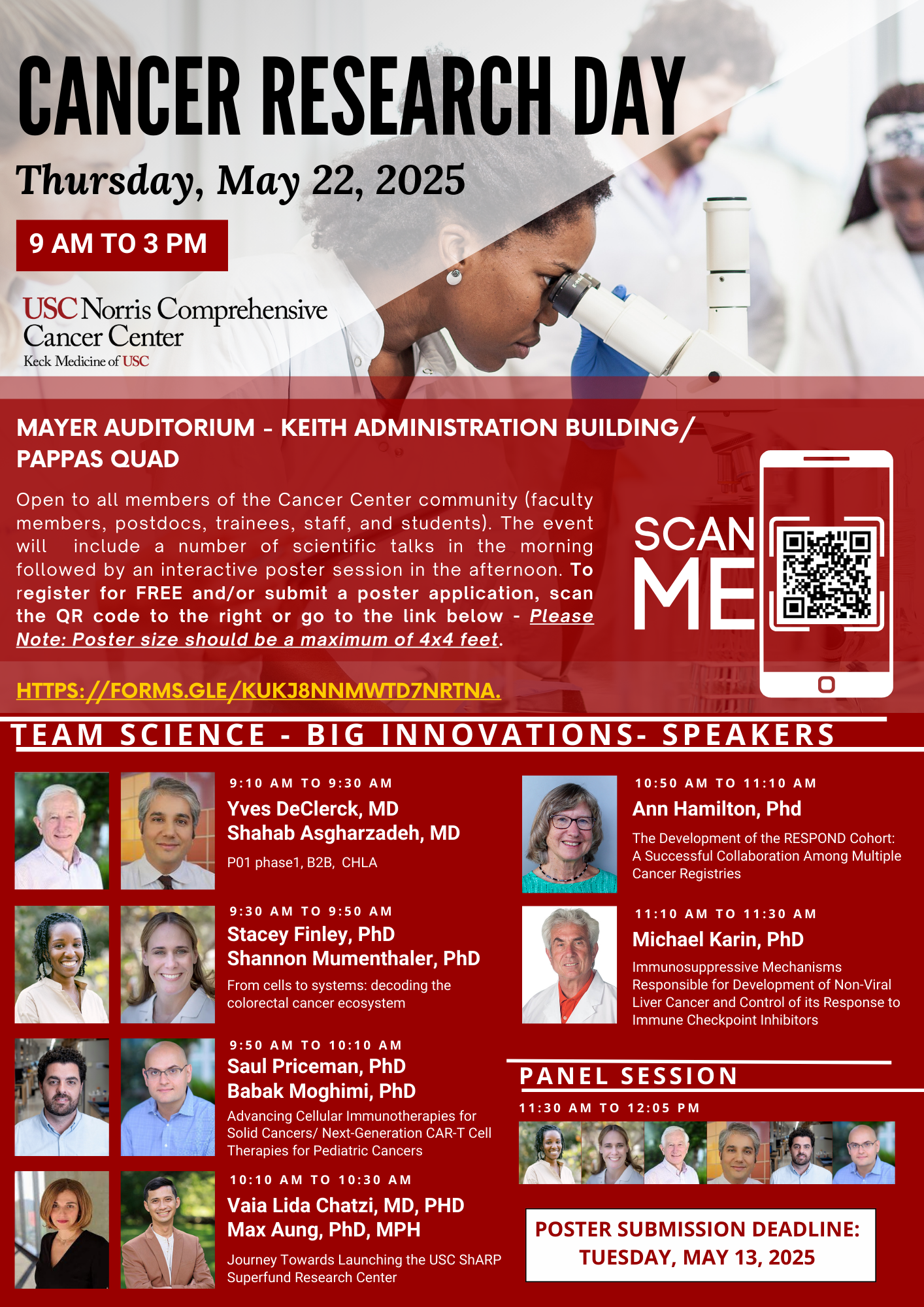 Flyer with red background and information in white text