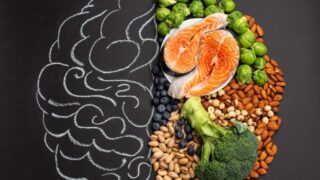 Illustration of healthy food and the human brain