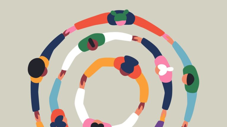 square abstract image of people holding hands