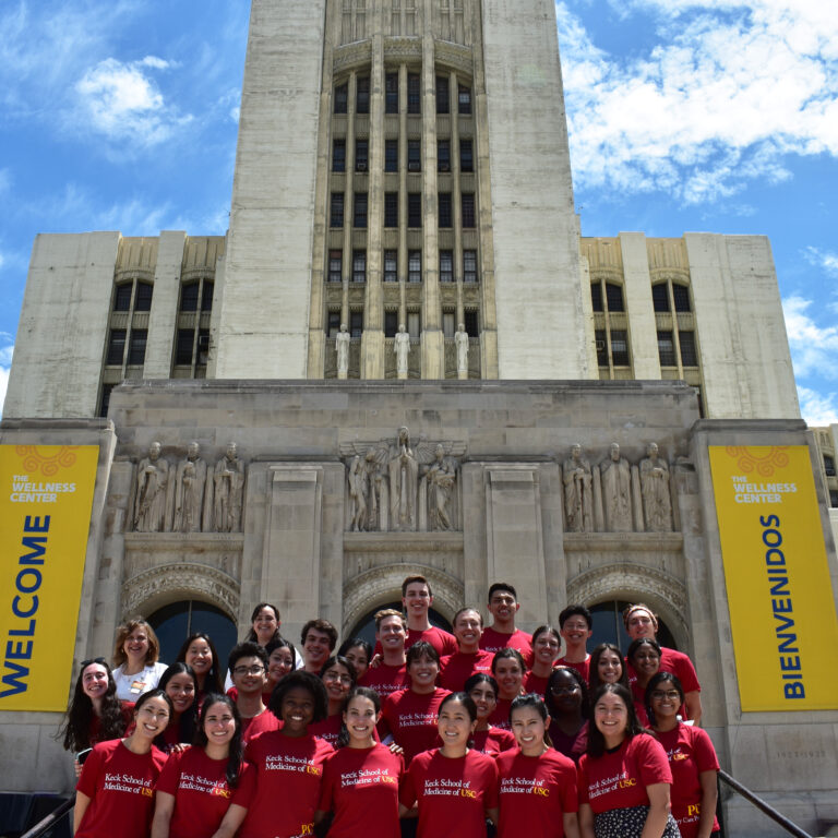 Medical students gather for group photo in front of the Wellness Center