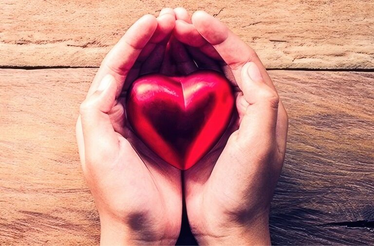 Hand holding a classic heart-shaped pillow.