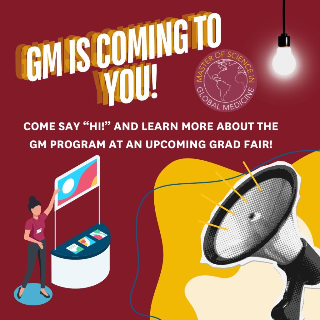 Illustration stating GM will be coming to nearby grad fairs