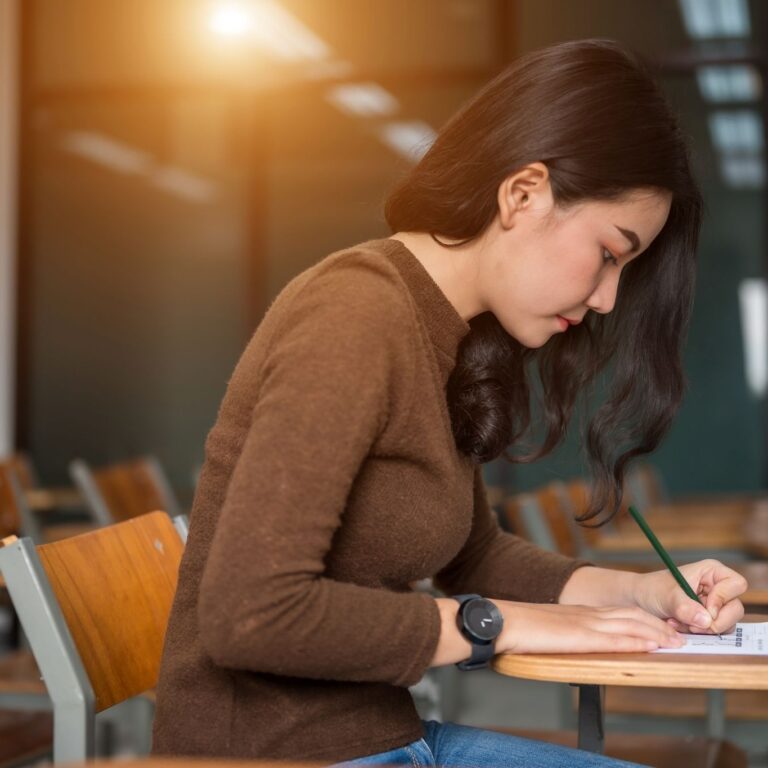 college student working at desk