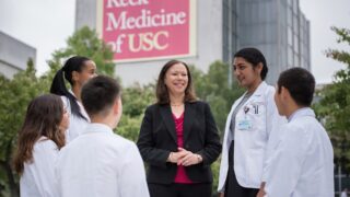 Donna Elliott, MD, chair of the Department of medical Education with MD Program students.