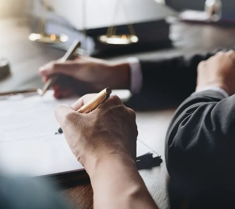people in suits signing papers