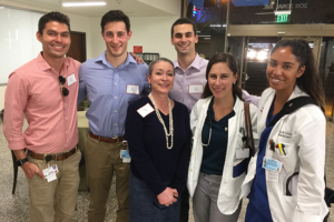 Raquel Arias, center, celebrates with students at the Keck School of Medicine of USC who participated in the accreditation self-study and LCME site survey visit. (Photo/Courtesy Raymond Lam)