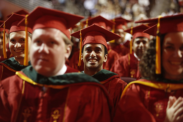 Graduating medical students are seen during the Keck School of Medicine of USC MD/PhD and MD commencement ceremony May 14, 2016 at the Galen Center. 5/14/16 Los Angeles, CA Keck School of Medicine of USC Commencement Photo by: Steve Cohn www.stevecohnphotography.com (310) 277-2054 © 2016