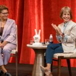 Los Angeles Mayor Karen Bass, left, and USC President Carol L. Folt spoke before more than 260 people attending Friday’s California Street Medicine Symposium. (USC Photo/Gus Ruelas)