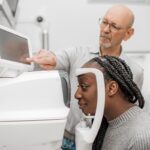 Woman gets an eye exam