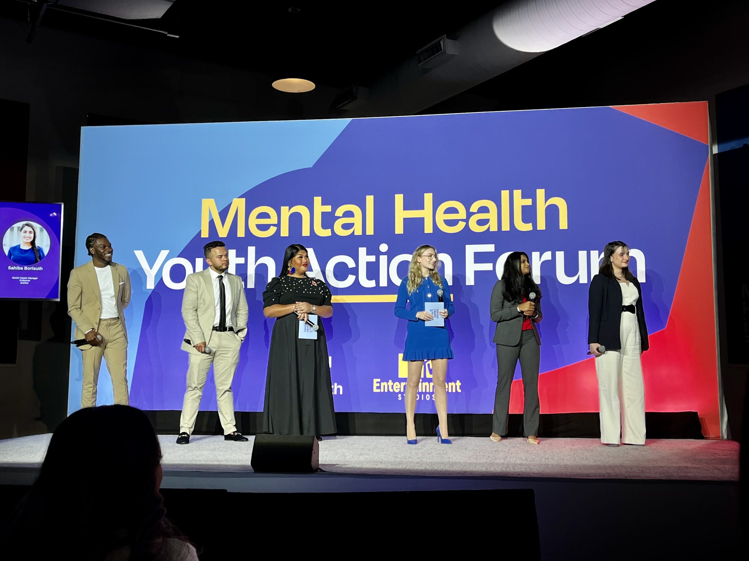 Carla Ibarra (third from left) and her group present at the MTV Mental Health Youth Action Forum.
