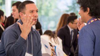 people speak at career fair