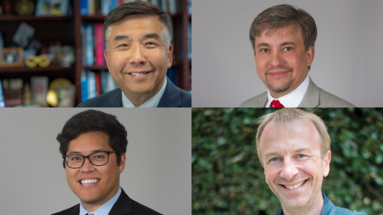 Headshots of Yang Chai, Denis Evseenko, Justin Ichida and Peter Kuhn, National Academy of Inventors 2024 class of senior members