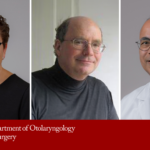 From left to right: Co-Division Chiefs of Research: Carolina Abdala, Ph.D., Christopher Shera, Ph.D., and Division Chief of Head and Neck Surgery: Uttam Sinha, MD, MS, FACS.
