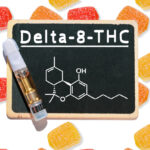 Image shows delta-8-THC gummies and vape cartridge.