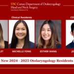 New 2024 - 2025 Otolaryngology Residents. Clinical Residents: Casey Collet, Michelle Fong, Esther Wang, and CSTP Resident: Joshua Lin.