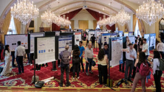Image of attendees viewing posters at the event