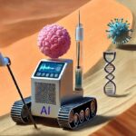Image portrays researcher using AI to help transform glioblastoma cells into dendritic cells to help target cancer for desctruction.