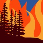 graphic of deer running from wild fire