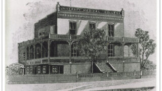 The first location of USC College of Medicine was in an old winery building, located at 445 Aliso Street, Los Angeles.