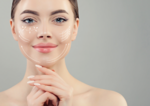 Woman with surgery lines on her face.