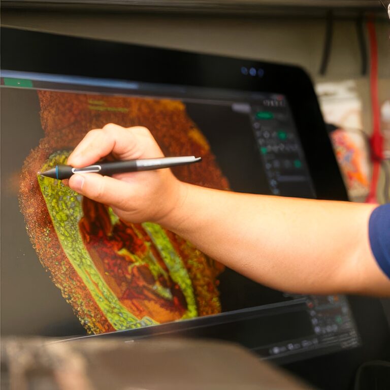 Researcher drawing digitally on a computer screen