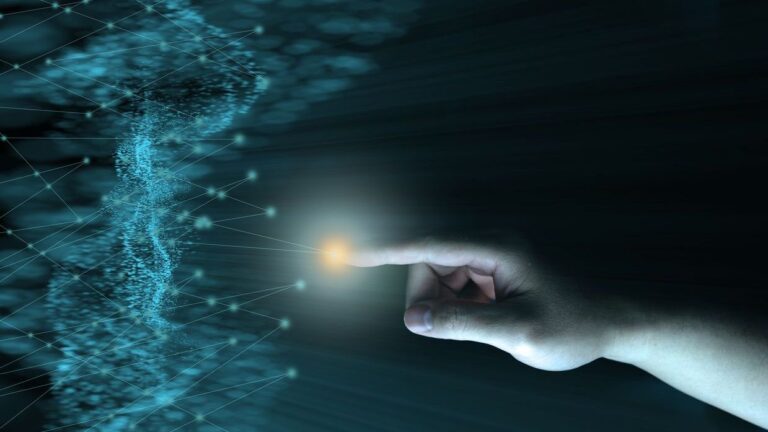 Image shows a finger pointing to DNA.