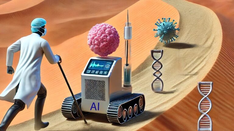 ai medicine phd Image portrays researcher using AI to help transform glioblastoma cells into dendritic cells to help target cancer for desctruction.